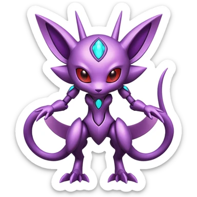 Futuristic armored cyber-Mewtwo-Sableye-Genesect-Deoxys-Espeon-alien-hybrid-fusion sticker