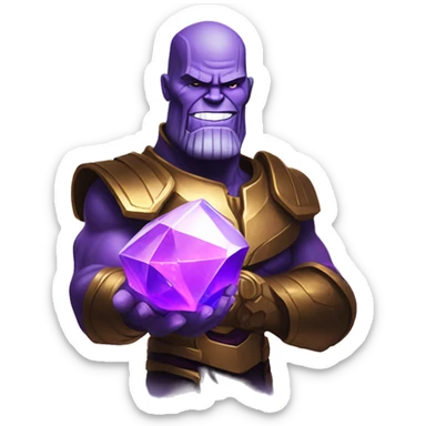 Thanos holding small glowing purple crystal, iOS emoi style art  sticker