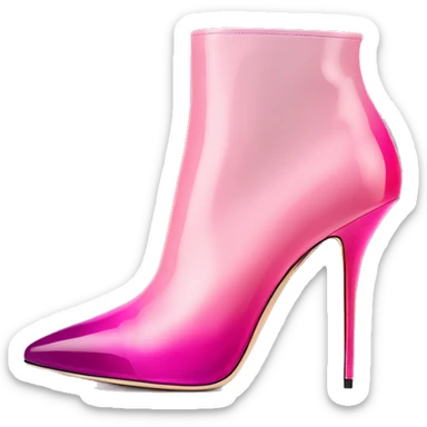 Realistic isolated too view of a pair of raspberry color to light pink ombre Jimmy Choo stiletto ankle bootie boots.  sticker