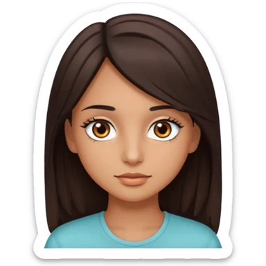 girl with brown eyes, long eyelashes, layerd mid length hair dark brown, tanned skin sticker