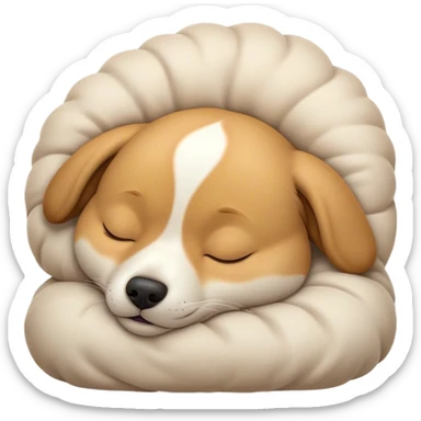 Meme-Worthy Cute Sleeping Domestic Dog Portrait Emoji, Head resting peacefully with a contented smile, showcasing a delightfully cuddly build and a luxuriously soft coat, eyes gently closed in serene, restful slumber, Simplified yet hilariously adorable features, highly detailed, glowing with a soft, drowsy light, high shine, relaxed and utterly lovable, stylized with an air of playful laziness, soft glowing outline, capturing the essence of a sleeping dog that feels destined to become the next viral sensation of adorable rest! sticker