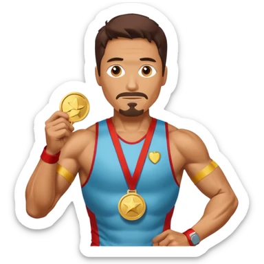 ironman picking running a marathon with gold medal sticker