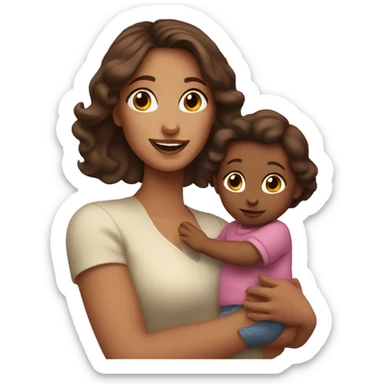 fair skinned brunette woman holding toddler sticker