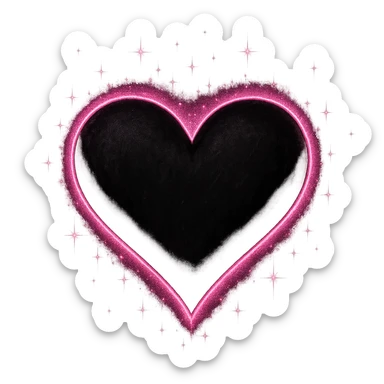 goth sakura black heart with glowing pink outline and magical sparkles, remove background sticker