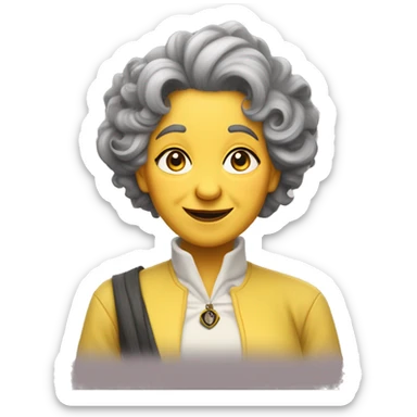old, curvy woman, hufflepuff, grey and curly and wild hair, madame sprout, mot amused sticker