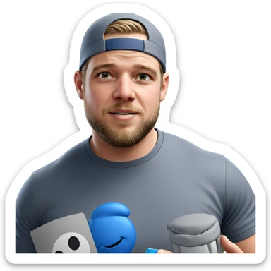 smiling man with coffee cup sticker