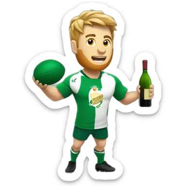 rugby player juggling cheese and wine wearing ireland colours sticker