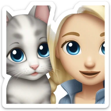 blue eyes grey kitten and blonde girl friends sticker