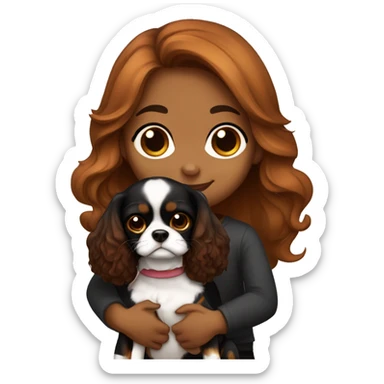cute girl hugging two black and brown cavalier king charles spaniel  sticker