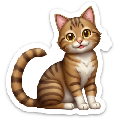 cinematic-[brown tabby cat]-realistic-full-body-sitting-emoji,-tail-curled-playfully-around-its-paws,-head-tilted-dramatically,-messy-[tabby]-fur,-simplified-yet-realistic-adorable-features,-highly-detailed,-glowing-with-an-almost-sarcastic-glow sticker