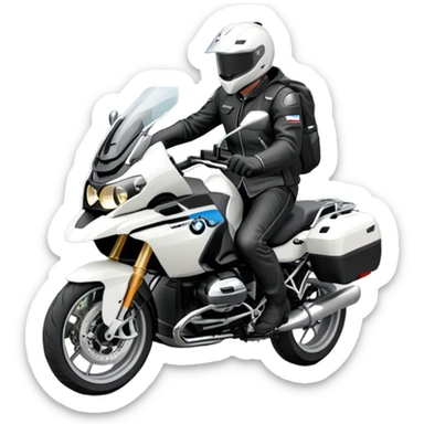 BMW RT1200 touring motorcycle with rider on winding mountain road sticker