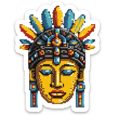 Toltec carved stone head with decorated headdress sticker