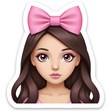 pretty pink bow long hair brunette baddie with eyeliner and brown eyes sticker