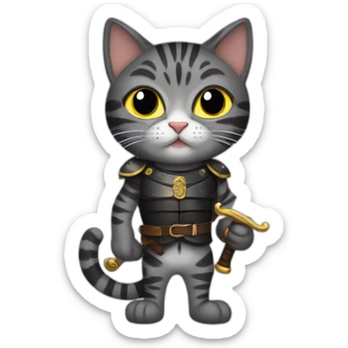 Black mackerel tabby cat holding sword sticker