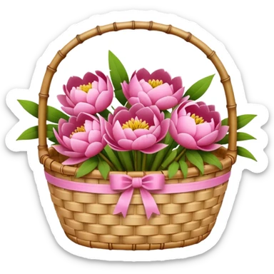 bamboo basket, peony flowers sticker