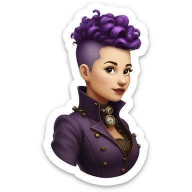 steampunk profile short mohawk purple Victorian wavy  on Caucasian girl with small nose round fat face sticker