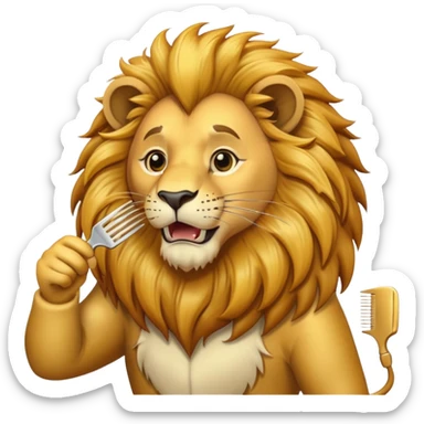 lion brushing his mane with a comb sticker