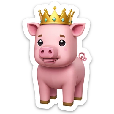 minecraft pig full body pink blocky animal with square head wearing a crown sticker