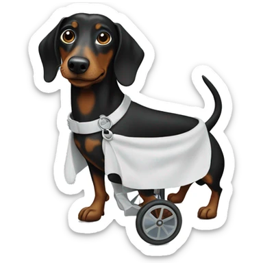black weiner dog in wheelchair  sticker