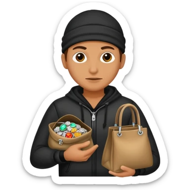 Thief with stolen jewelry bag sticker