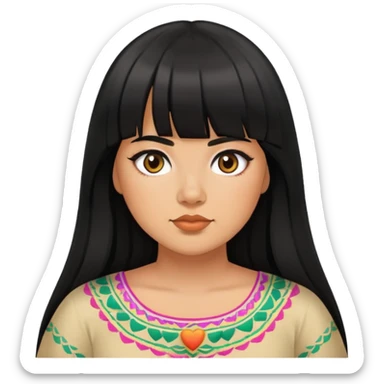 Mexican girl with bangs black long hair plus size sticker