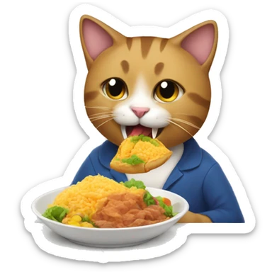 cat eating an ecuadorian food sticker