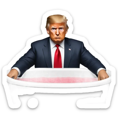 President Donald Trump wearing a suit and red tie and Jason Tatum in the bath tub sticker