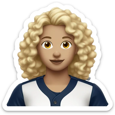 Softball player blonde curly hair navy jersey  sticker