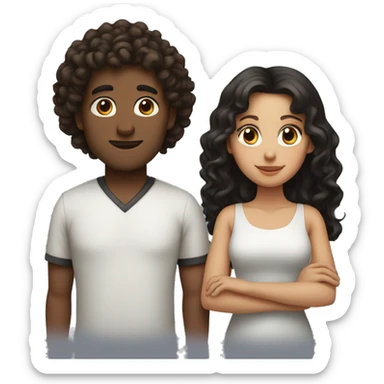 curlyhead man with brown hair and girl with black hair holding hands sticker