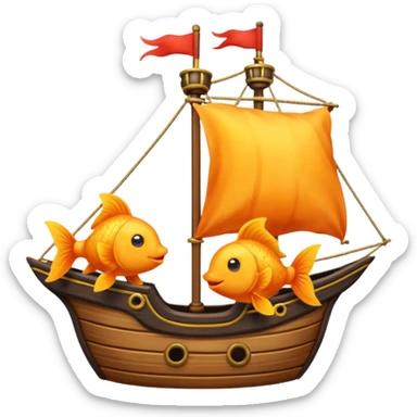 one yellow goldfish and one orange goldfish on a pirate ship sticker