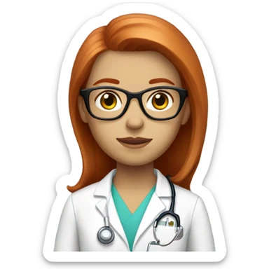 Redhead straight hair doctor with a translucid glasses sticker