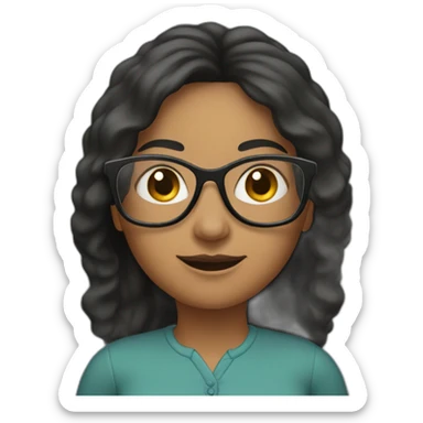 50 year old women with black midle long hair rond glasses sticker