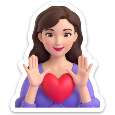 Naked beautiful femme fatale brunette winks and shows a "heart" gesture sticker