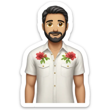 white man dark hairs flower shirt red pant sticker