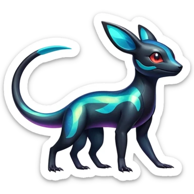 Colorful Iridescent Exotic Salandit-Aurorus-Umbreon-Fakémon-hybrid-creature (full body)  sticker