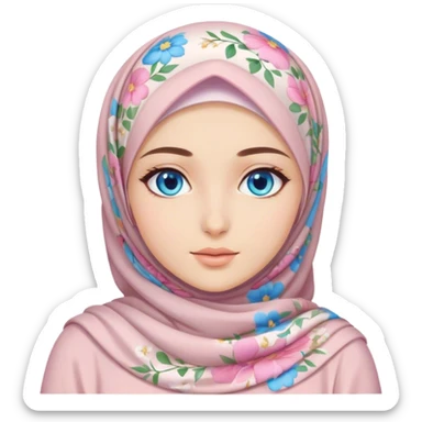 Turkish beautiful finish Konya girl blue eyes with hijab and pastel flowers dress sticker