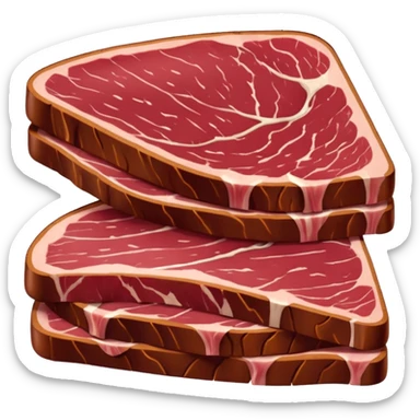 thin, slightly overlapping slices of air-dried beef, burgundy-red, smooth and shiny, darker curved edges, fine grain visible, no board or garnish, soft lighting, emoji scale sticker
