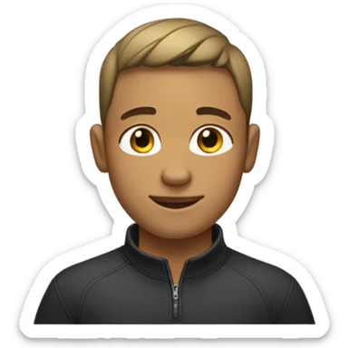 boy with light tanned skin, very short hair cut, no facial hair, wearing a smart quarter zip jumper. sticker