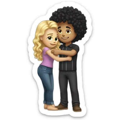 White men with black curly hair hugging a curvy blond hair girl  sticker