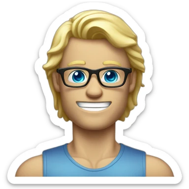 Blond man glasses muscle blue eyes eating big hazelnut sticker