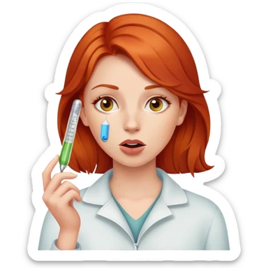 Redhead woman with thermometer in her mouth sticker