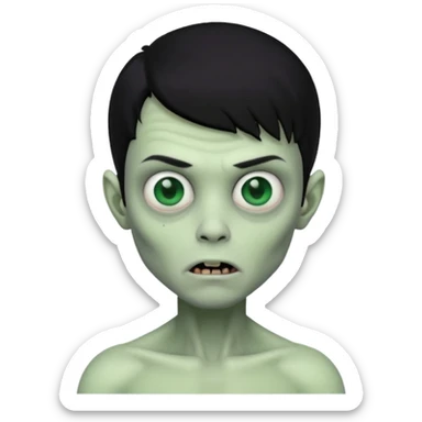 a pretty zombie boy with black hair bearing a resemblance to Ivan from Alien Stage in memoji apple format sticker