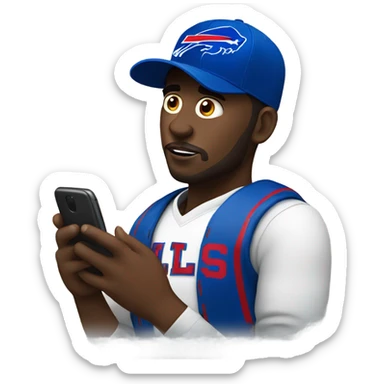 Black man with a buffalo bills hat on staring at his phone sticker