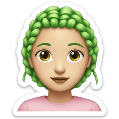 A girl with 3 green and pink braids and green eye with one blockchain dot under each eye sticker