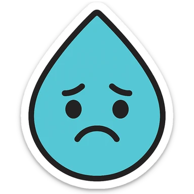 sad water droplet icon with color and black outlines sticker