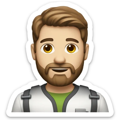 white boy with brown hair and beard working his engineering job sticker