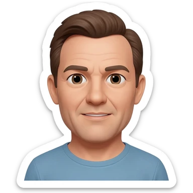 White man with brown hair in his 40’s balding and no mustache or facial. sticker