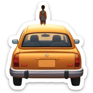 A parked car rests on the side of a long with a person outside , empty road stretching toward a golden sunset. The sky glows with warm colors, and the landscape ahead feels open, peaceful, and full of promise. love  sticker