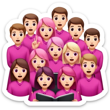 A highschool choir singing with pink eye sticker