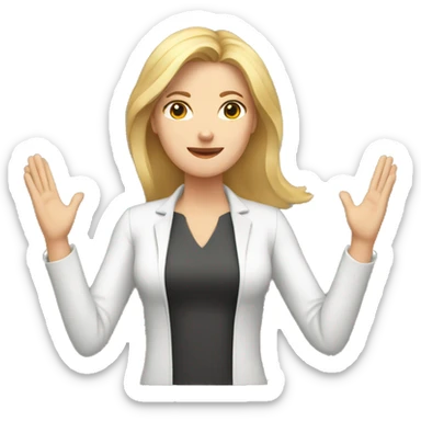 white woman raising hands in defense / surrender sticker